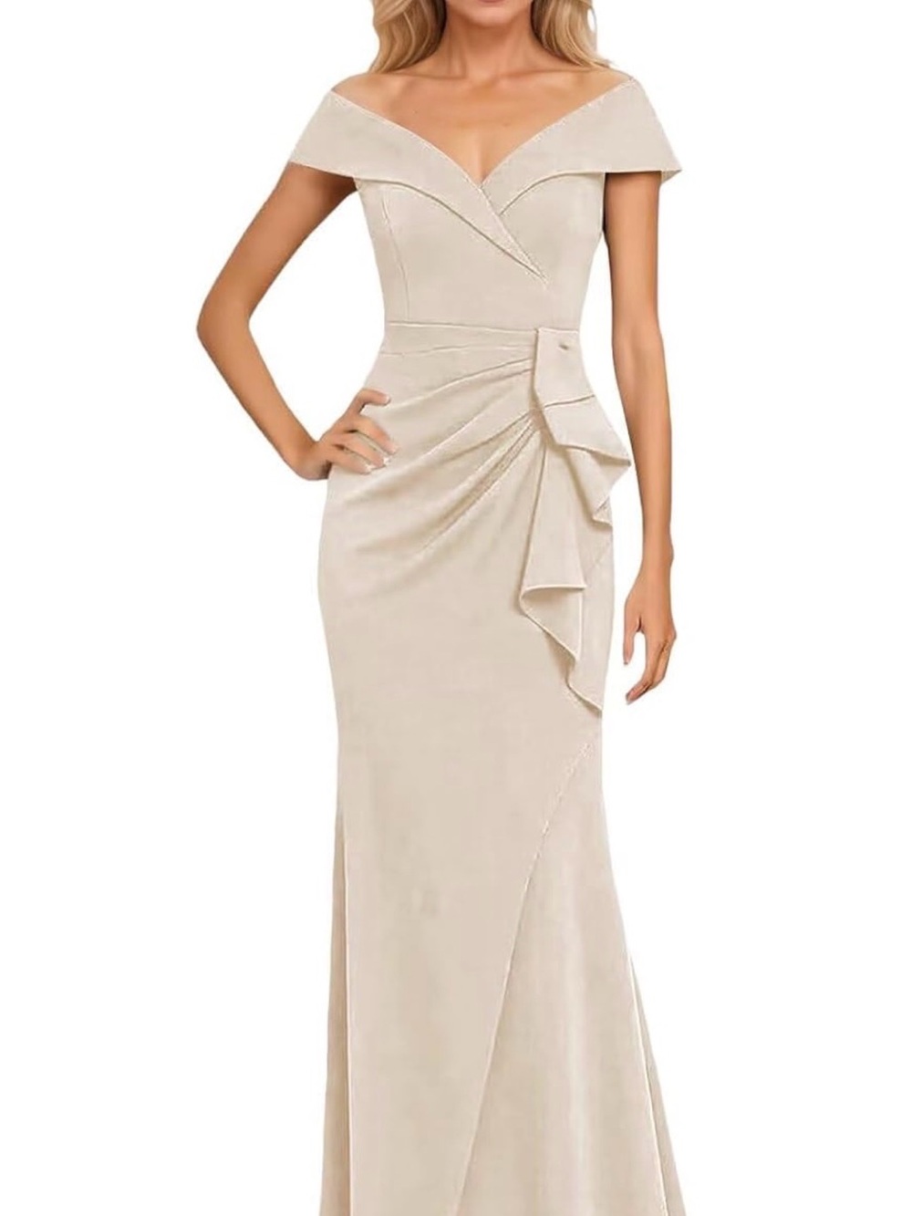 Elegant Off-Shoulder Cream Evening Gown